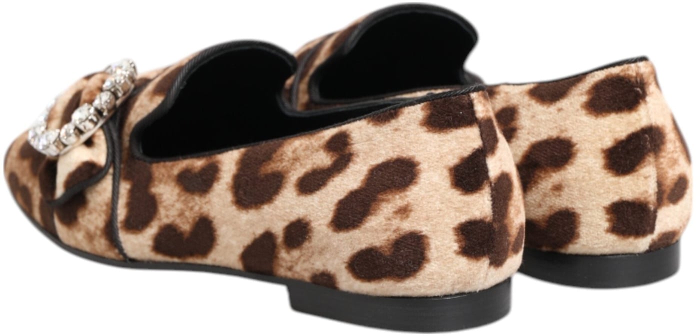 Dolce & Gabbana Brown Leopard Print Crystals Loafers Flats Shoes
