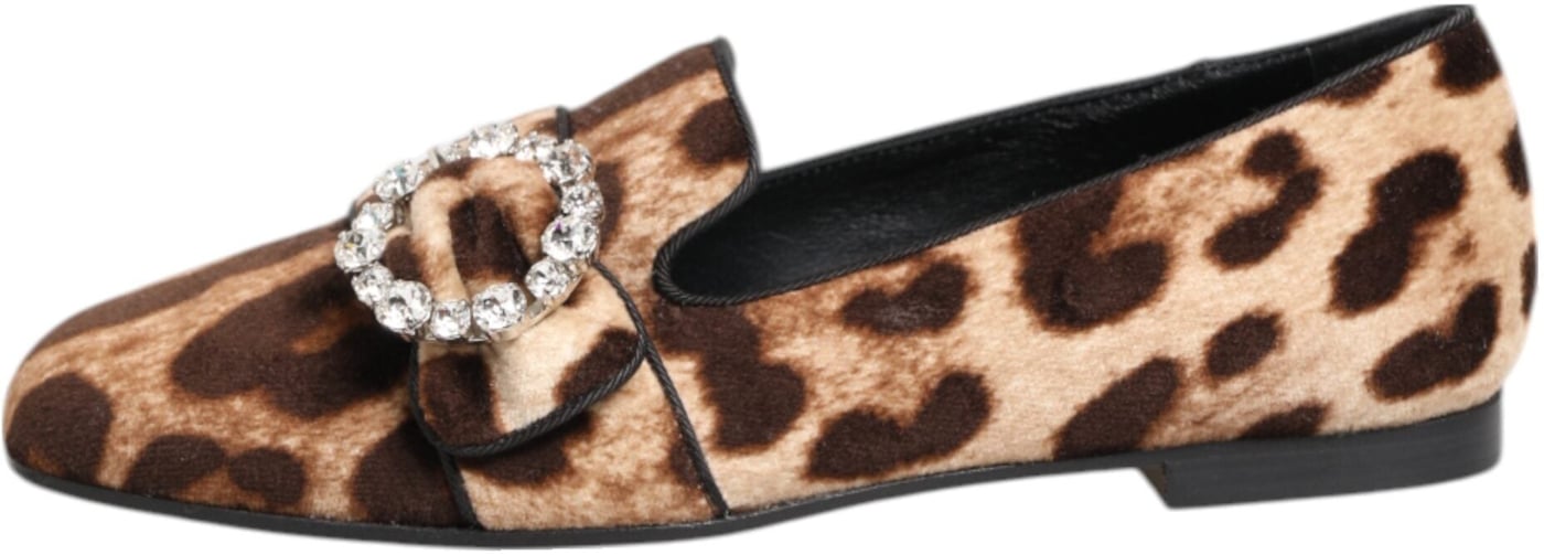 Dolce & Gabbana Brown Leopard Print Crystals Loafers Flats Shoes