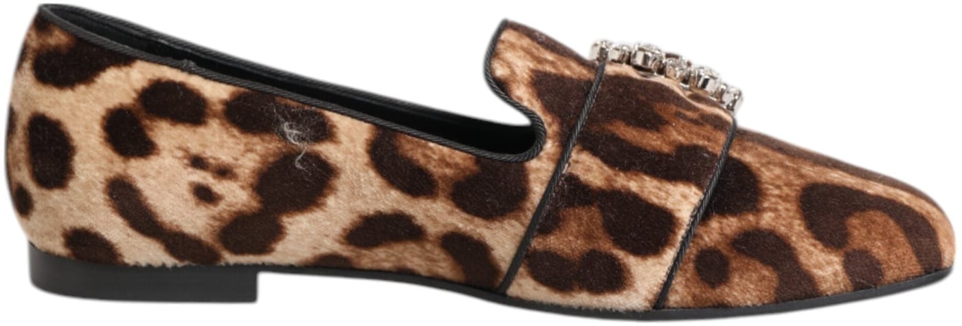 Dolce & Gabbana Brown Leopard Print Crystals Loafers Flats Shoes