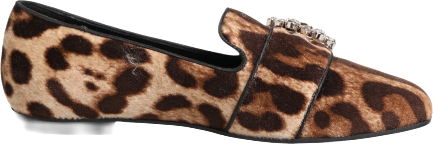 Dolce & Gabbana Brown Leopard Print Crystals Loafers Flats Shoes