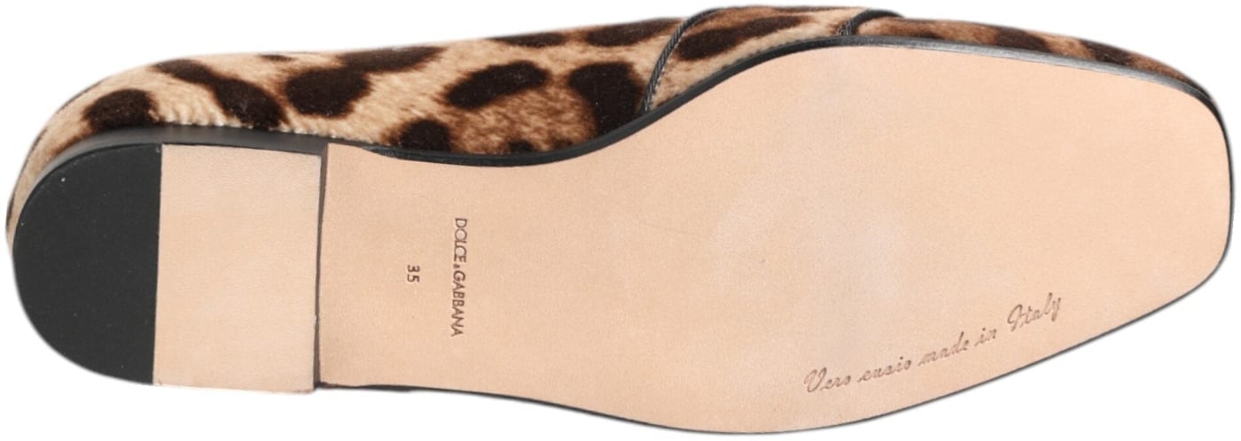 Dolce & Gabbana Brown Leopard Print Crystals Loafers Flats Shoes