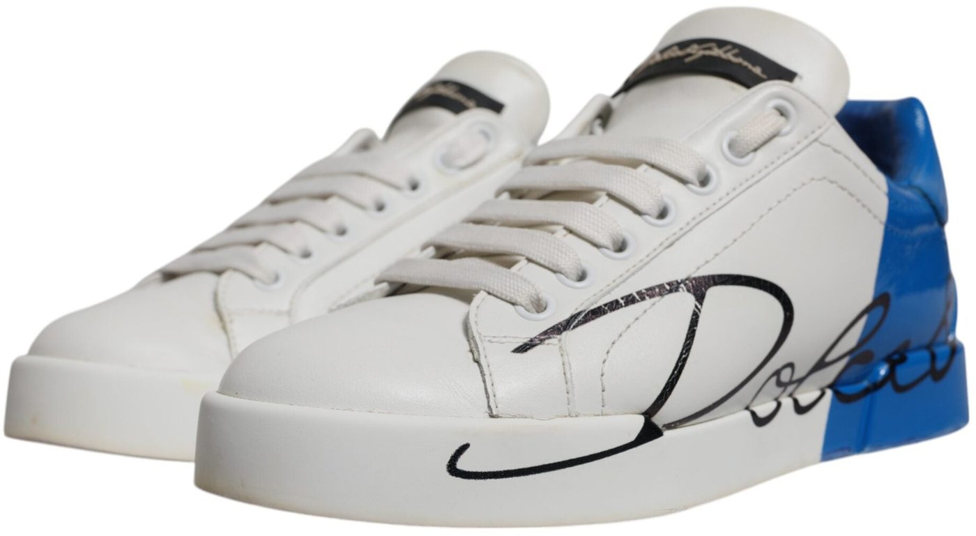 Dolce & Gabbana White Blue Logo Portofino Sneakers Shoes