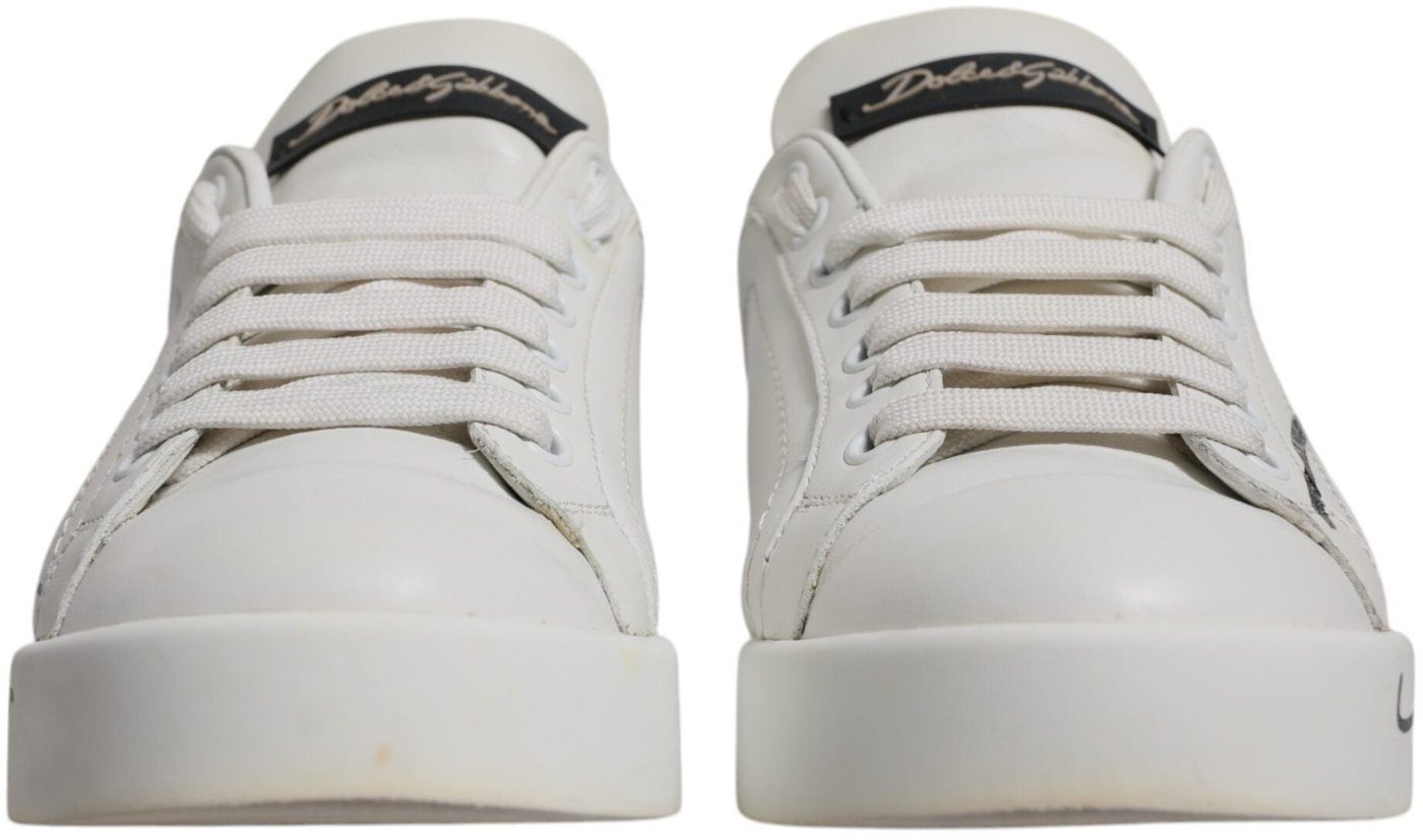 Dolce & Gabbana White Blue Logo Portofino Sneakers Shoes