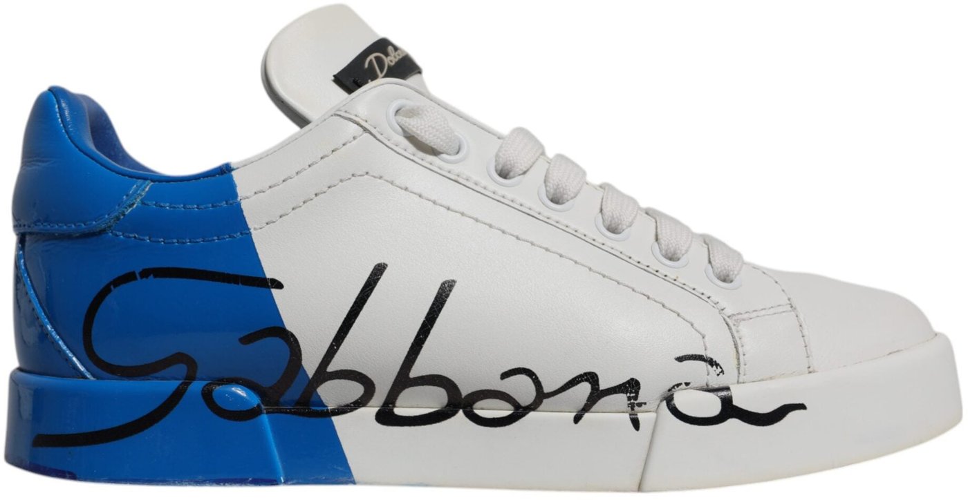 Dolce & Gabbana White Blue Logo Portofino Sneakers Shoes