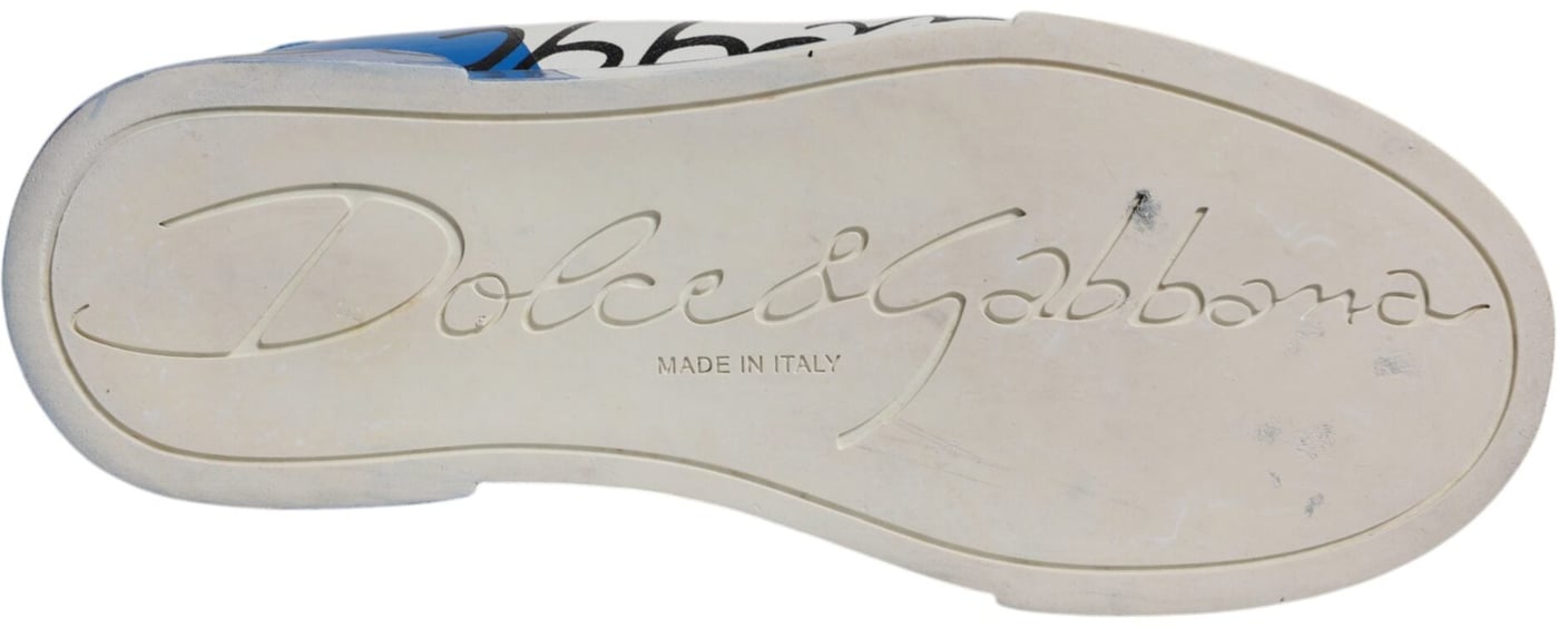Dolce & Gabbana White Blue Logo Portofino Sneakers Shoes