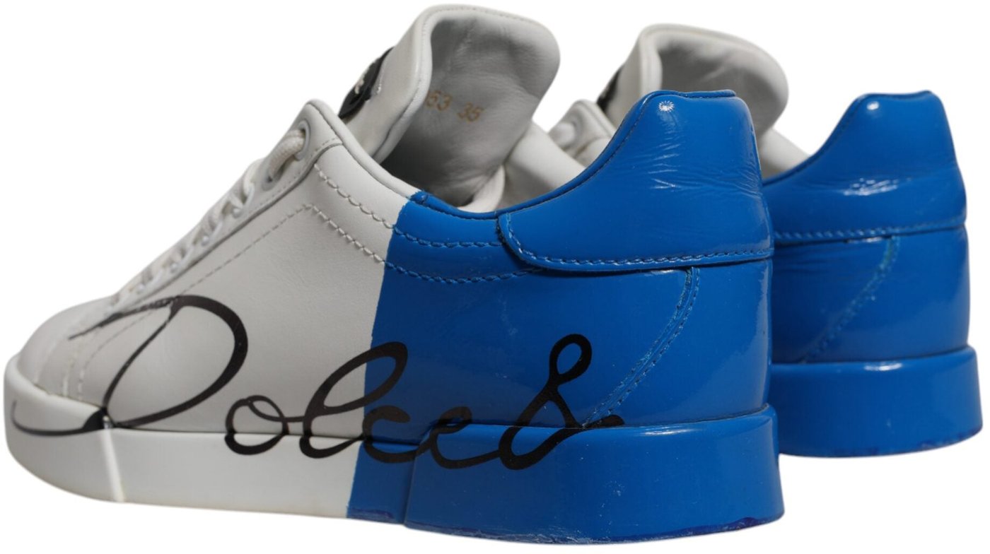 Dolce & Gabbana White Blue Logo Portofino Sneakers Shoes