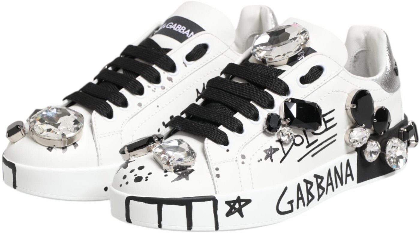 Dolce & Gabbana White Portofino Crystal Sneakers  Shoes