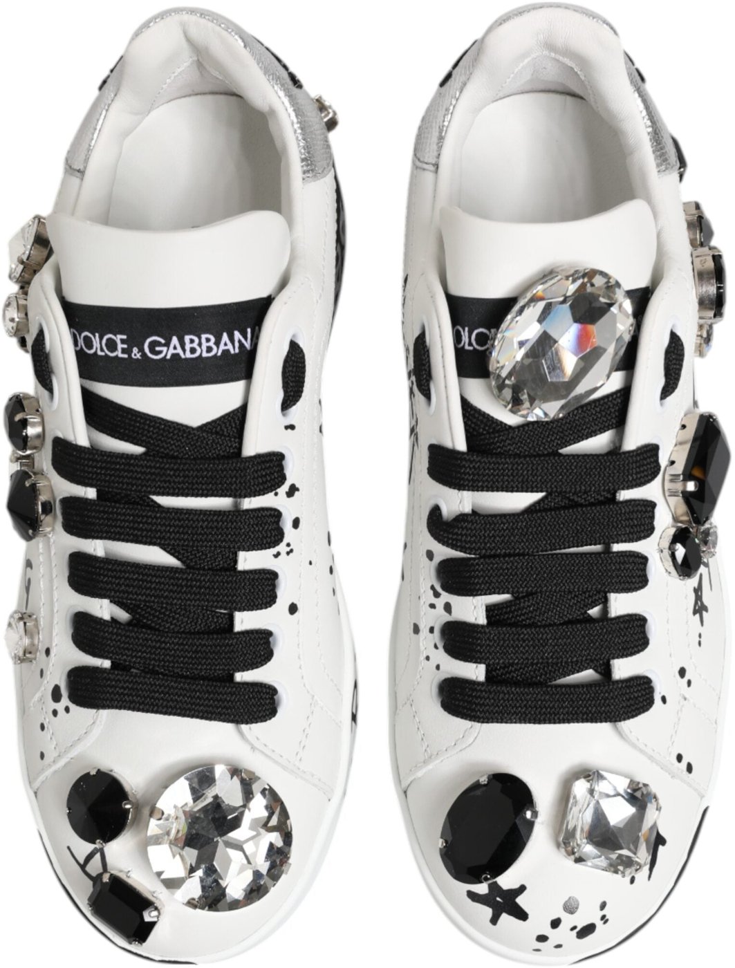 Dolce & Gabbana White Portofino Crystal Sneakers  Shoes