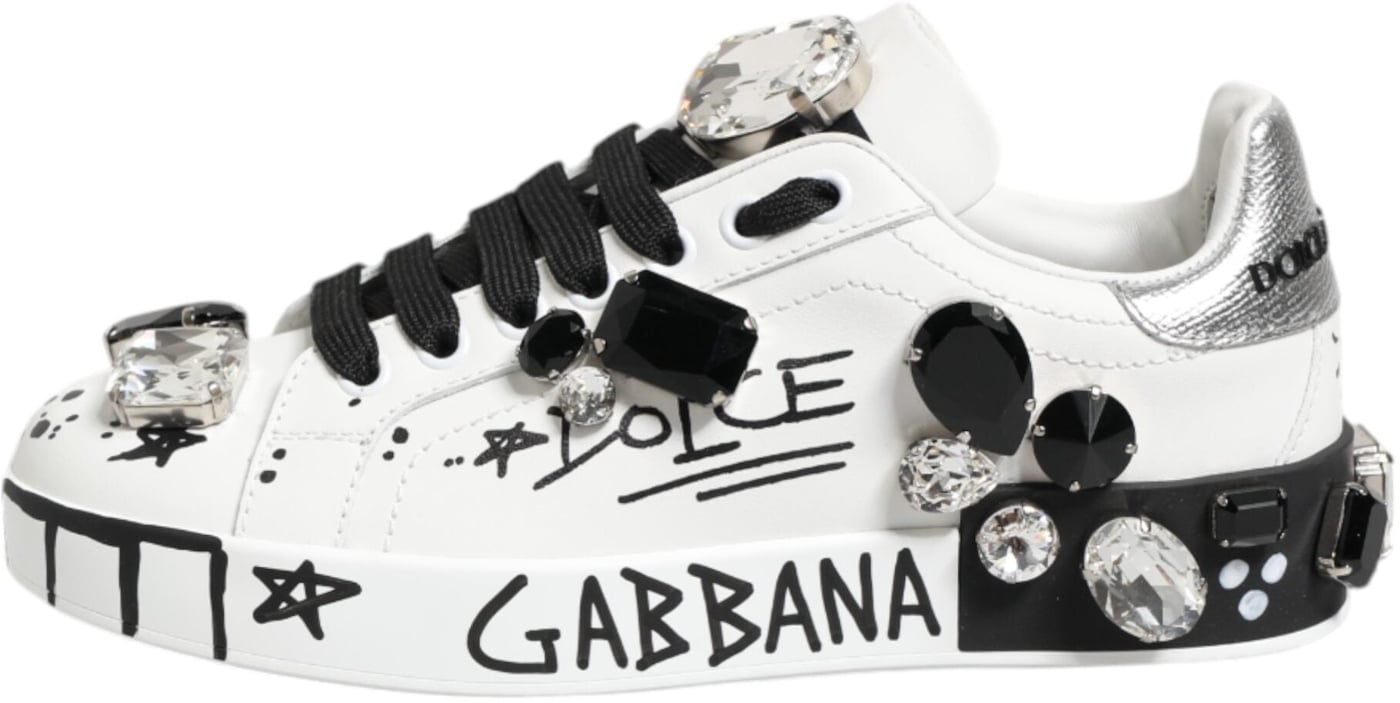 Dolce & Gabbana White Portofino Crystal Sneakers  Shoes