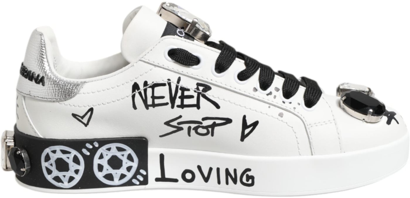 Dolce & Gabbana White Portofino Crystal Sneakers  Shoes