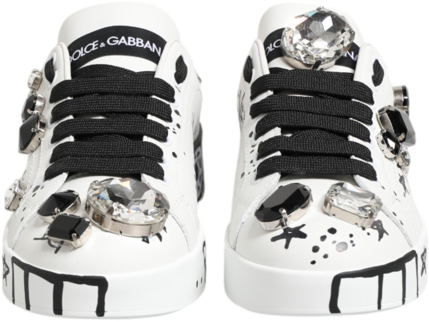 Dolce & Gabbana White Portofino Crystal Sneakers  Shoes