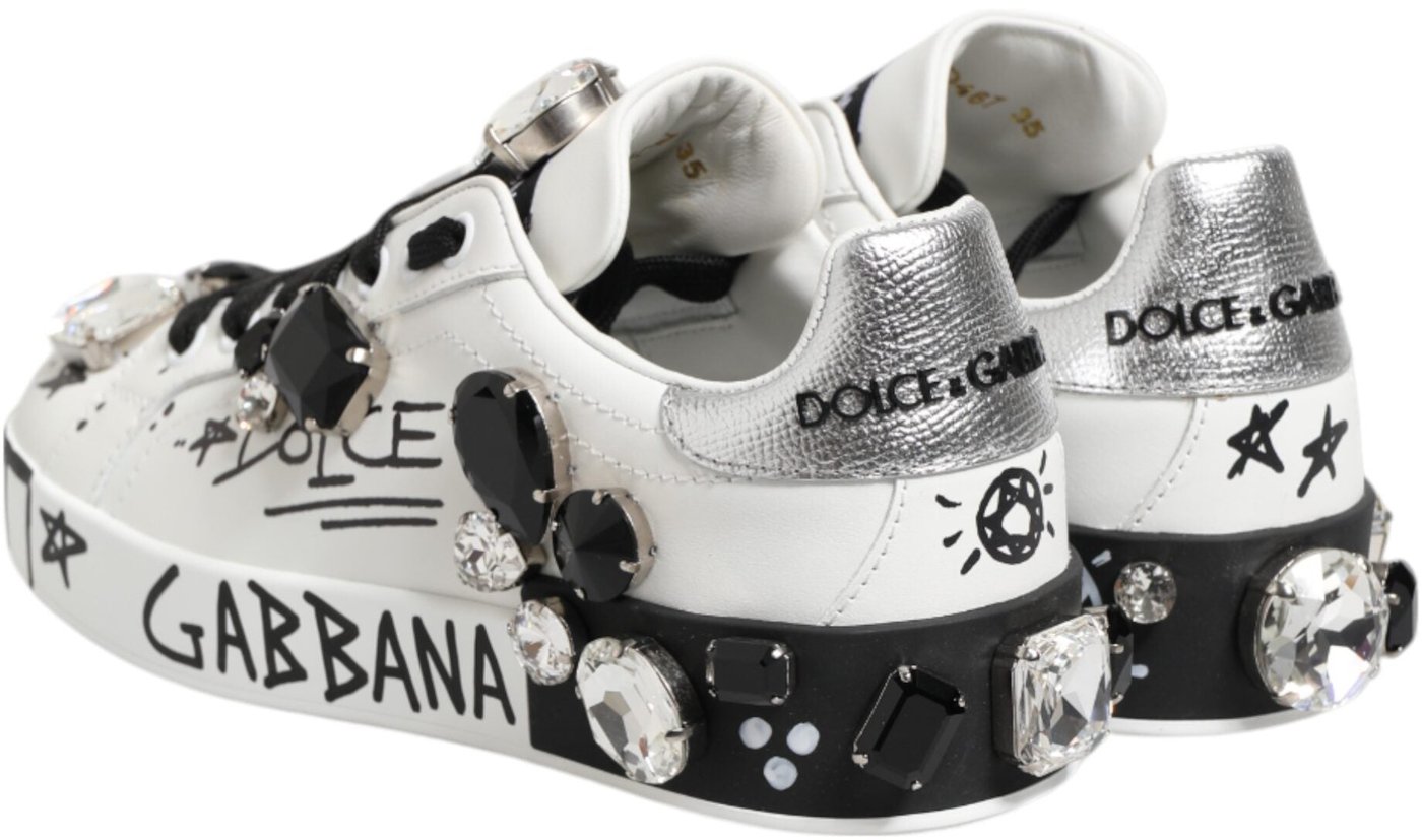 Dolce & Gabbana White Portofino Crystal Sneakers  Shoes