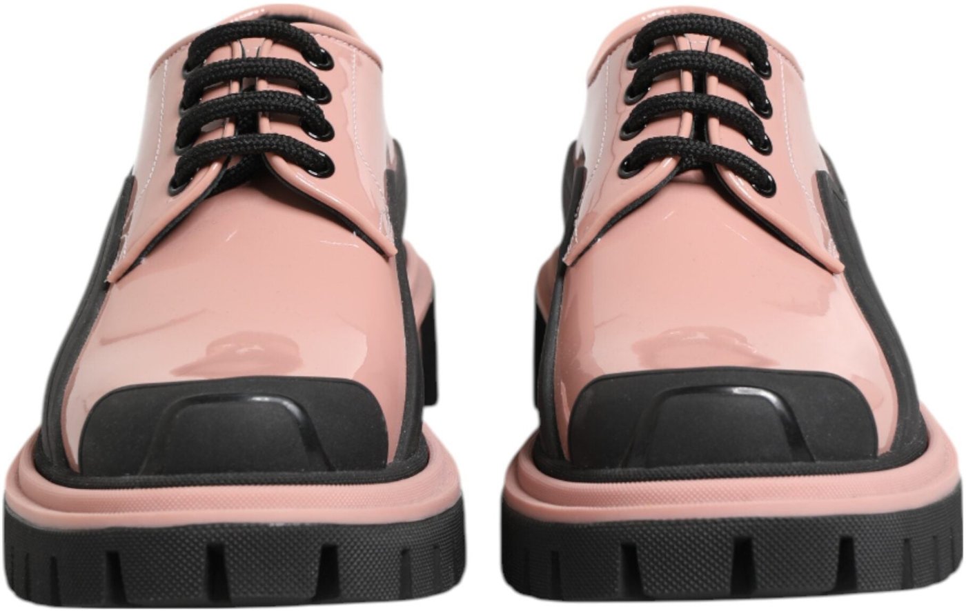 Dolce & Gabbana Light Powder Pink Black Leather Lace-Up Shoes