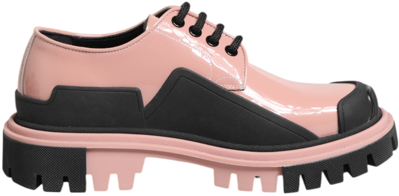 Dolce & Gabbana Light Powder Pink Black Leather Lace-Up Shoes