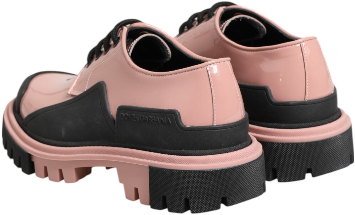Dolce & Gabbana Light Powder Pink Black Leather Lace-Up Shoes