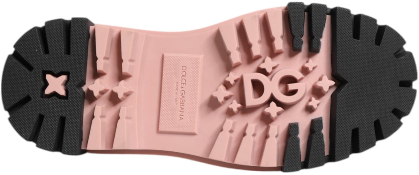 Dolce & Gabbana Light Powder Pink Black Leather Lace-Up Shoes