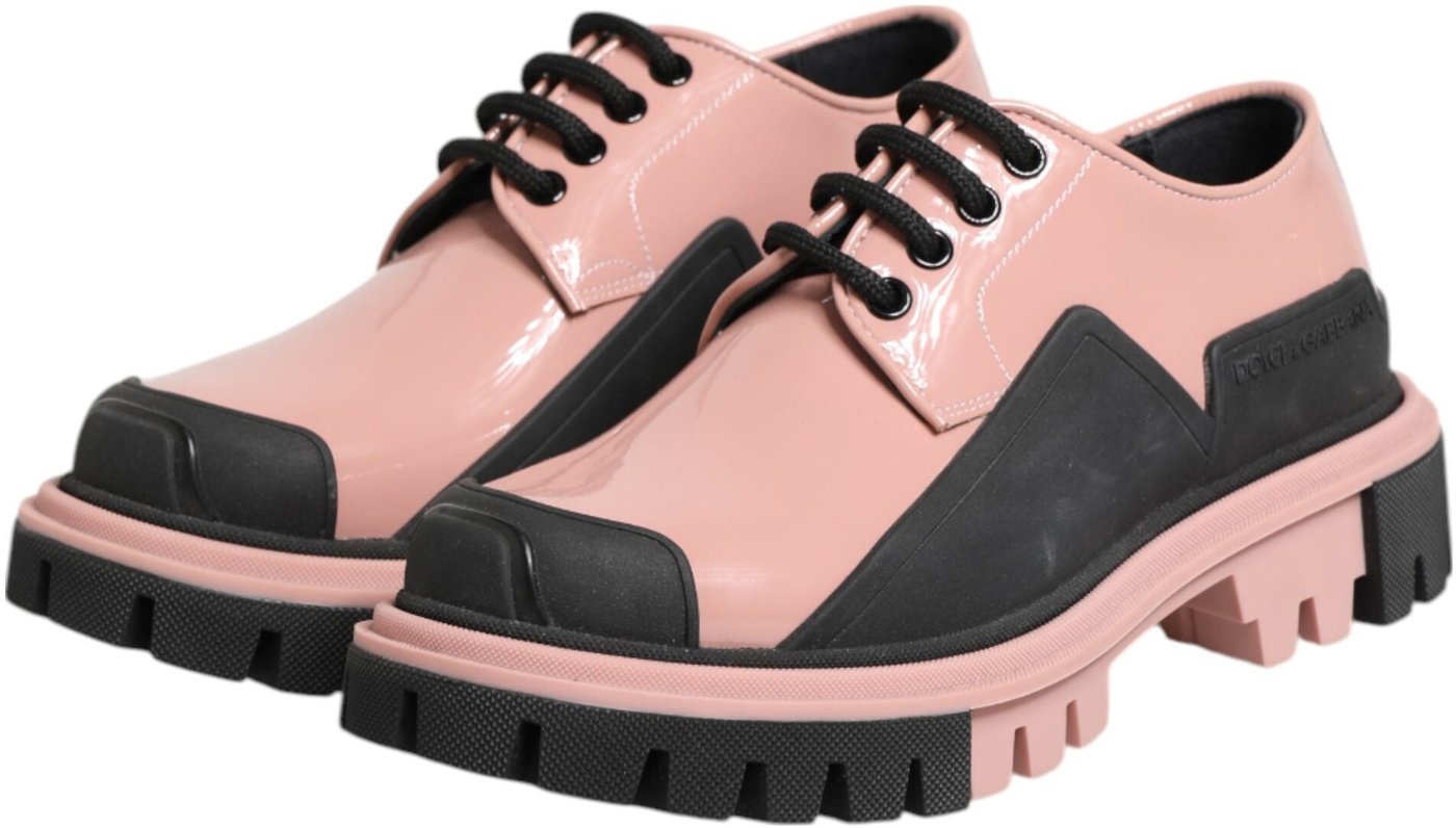 Dolce & Gabbana Light Powder Pink Black Leather Lace-Up Shoes