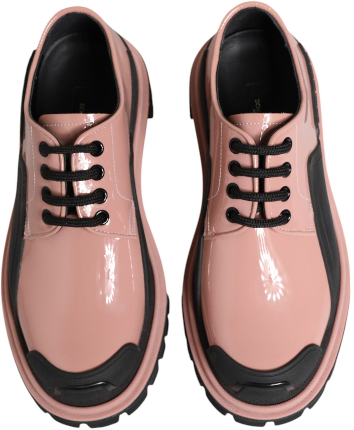 Dolce & Gabbana Light Powder Pink Black Leather Lace-Up Shoes