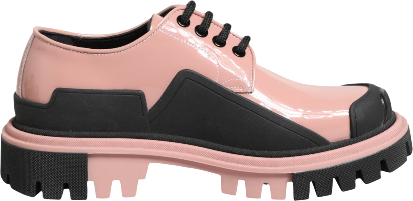 Dolce & Gabbana Light Powder Pink Black Leather Lace-Up Shoes