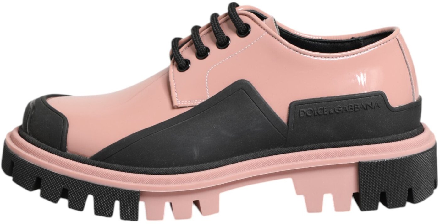 Dolce & Gabbana Light Powder Pink Black Leather Lace-Up Shoes