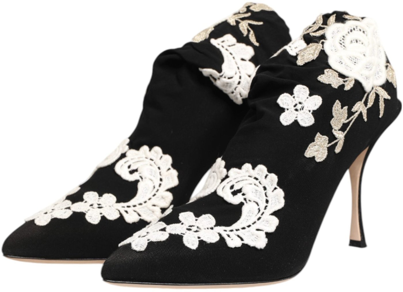 Dolce & Gabbana Black White Embroidered Jersey Stiletto Boots Shoes