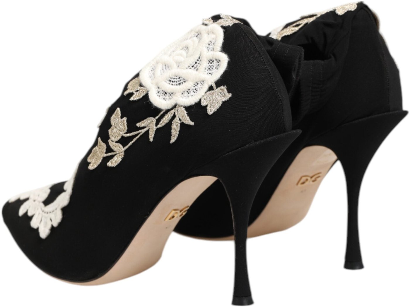 Dolce & Gabbana Black White Embroidered Jersey Stiletto Boots Shoes