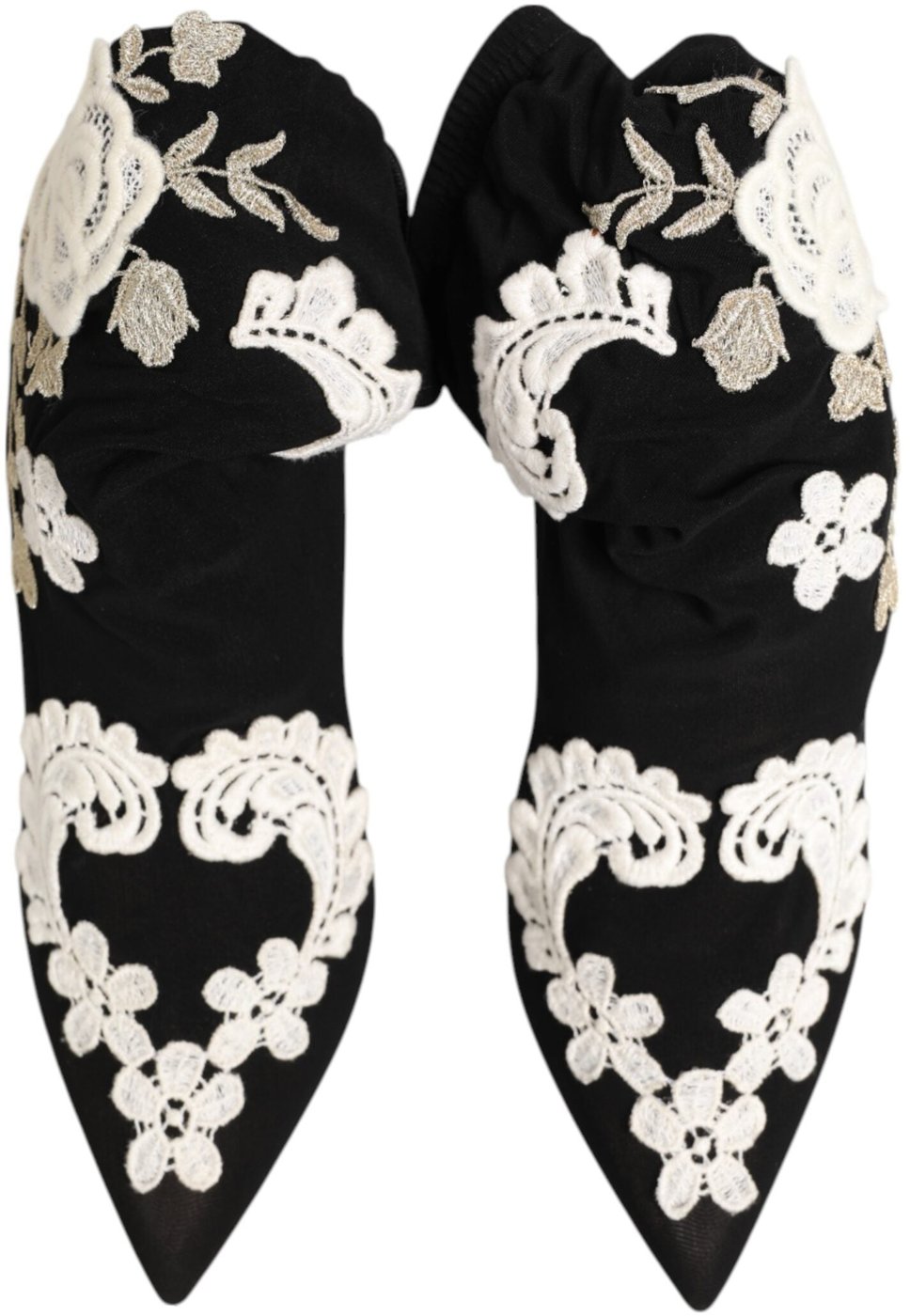 Dolce & Gabbana Black White Embroidered Jersey Stiletto Boots Shoes