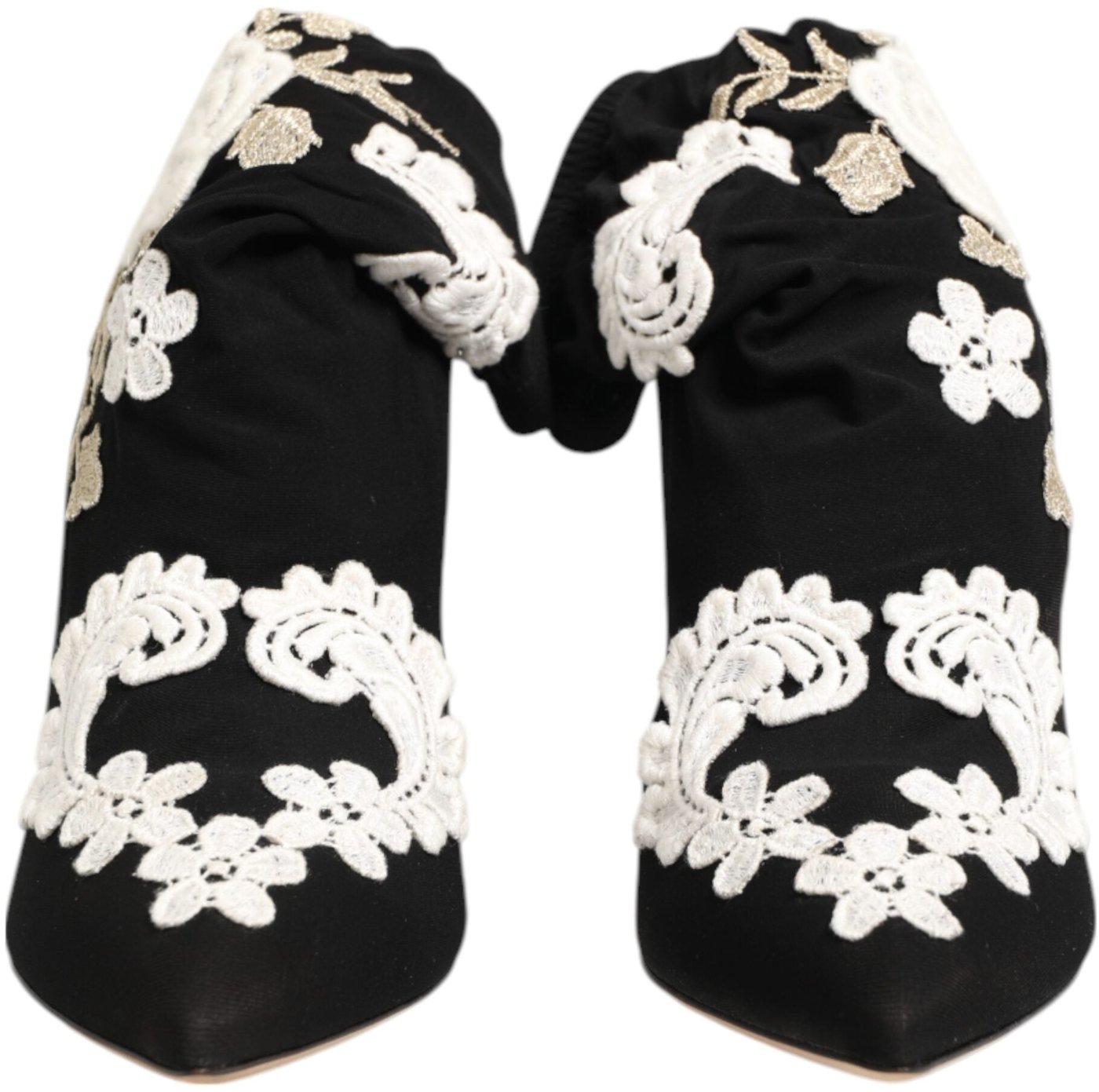 Dolce & Gabbana Black White Embroidered Jersey Stiletto Boots Shoes