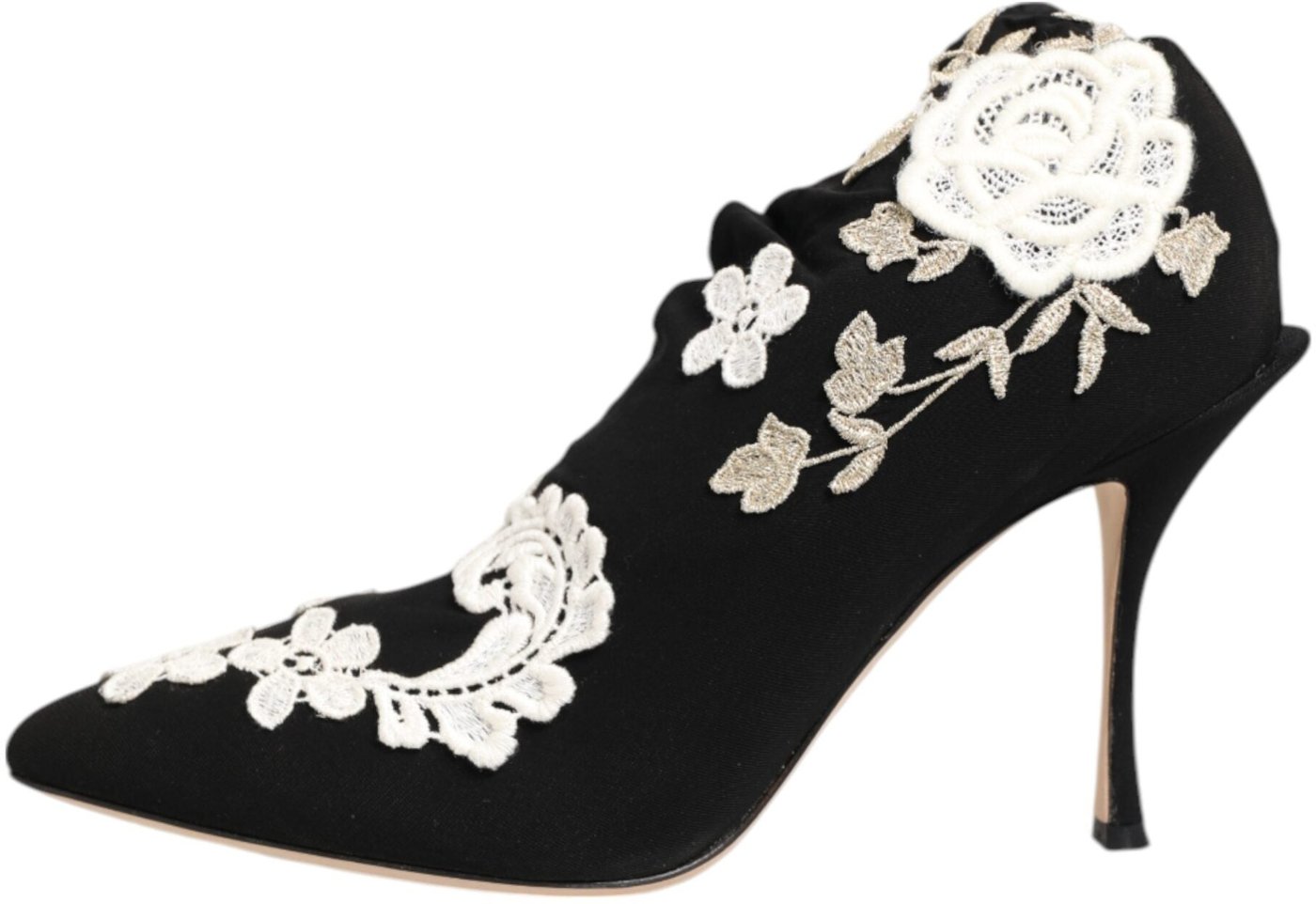 Dolce & Gabbana Black White Embroidered Jersey Stiletto Boots Shoes
