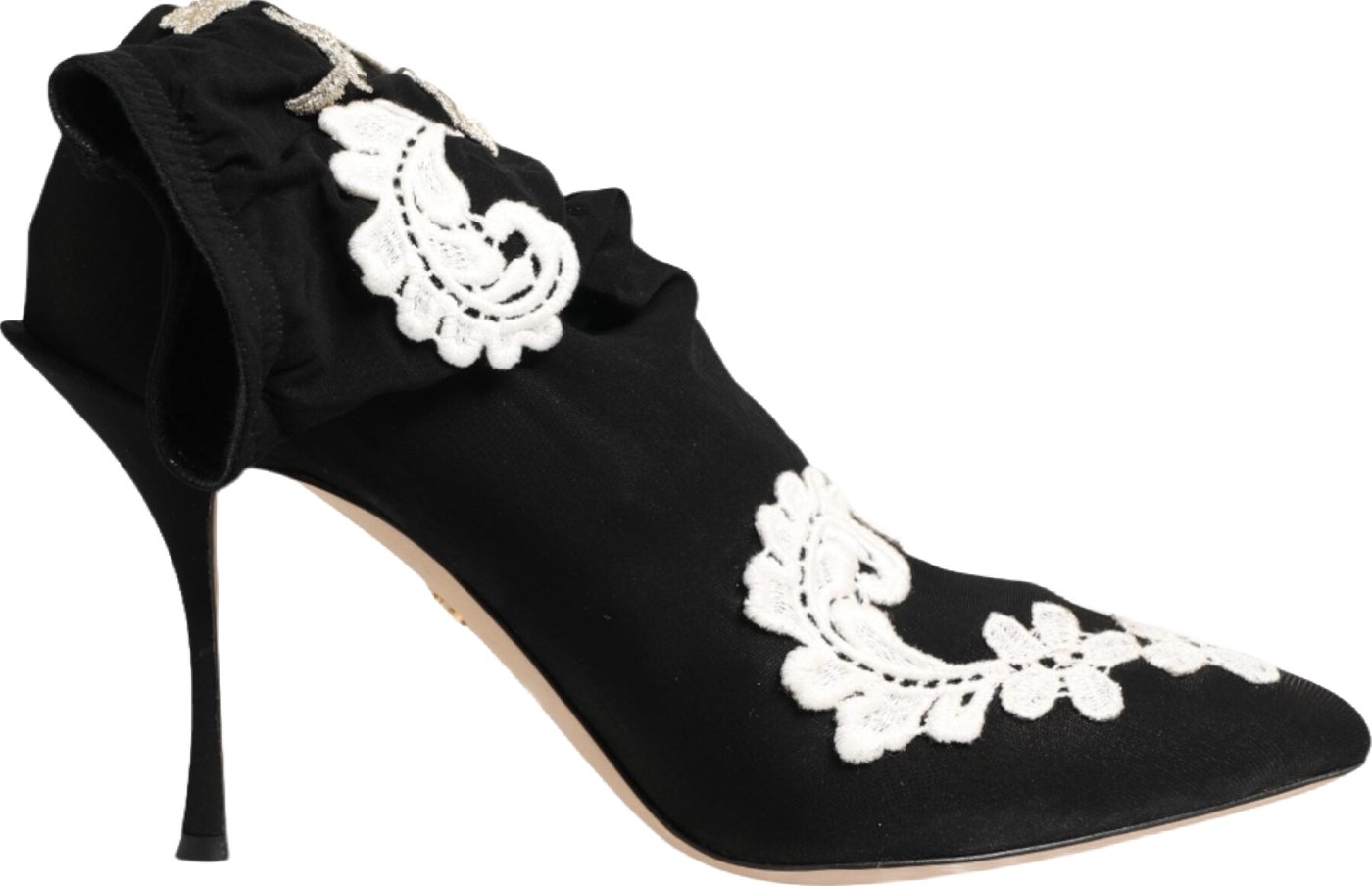 Dolce & Gabbana Black White Embroidered Jersey Stiletto Boots Shoes