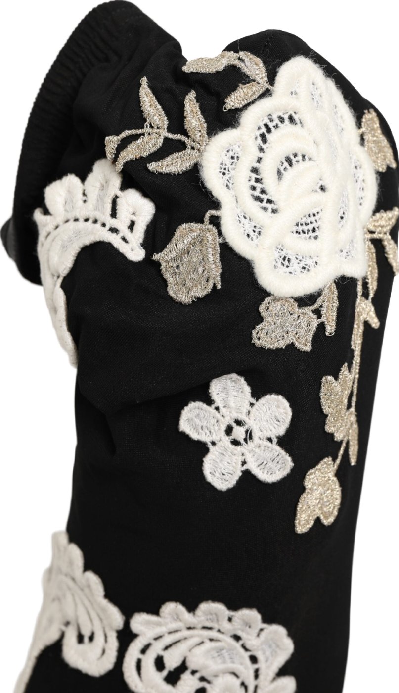 Dolce & Gabbana Black White Embroidered Jersey Stiletto Boots Shoes