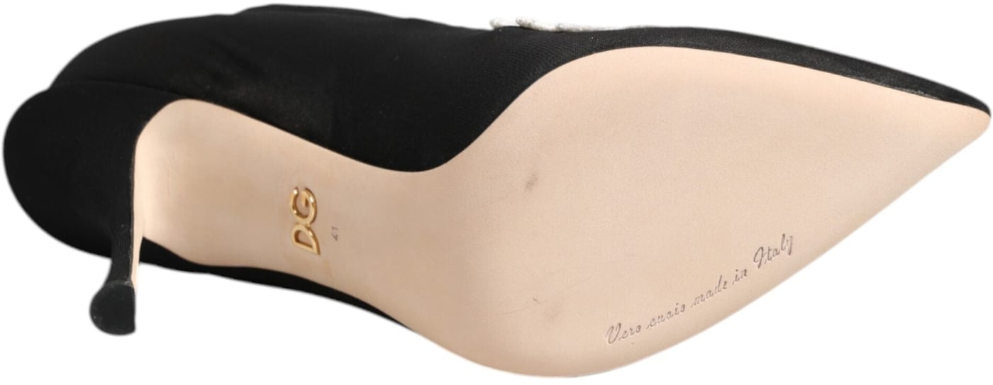 Dolce & Gabbana Black White Embroidered Jersey Stiletto Boots Shoes