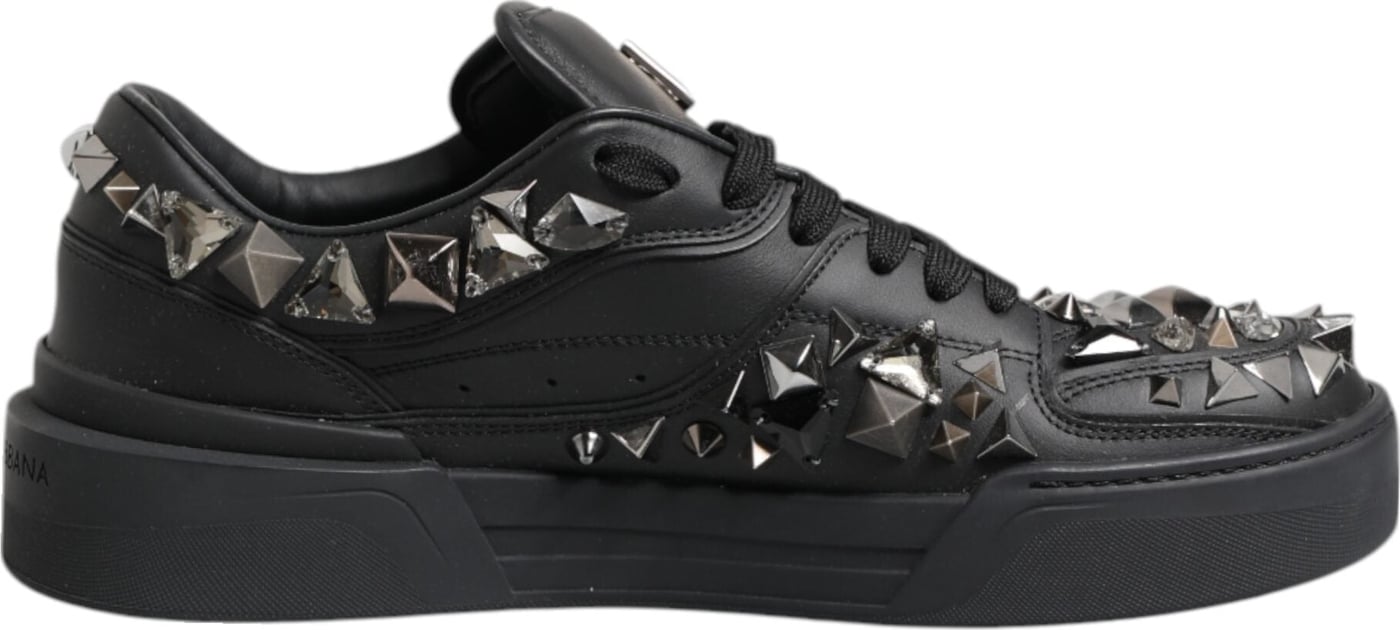 Dolce & Gabbana Black Leather Studded Low Top Sneakers Shoes