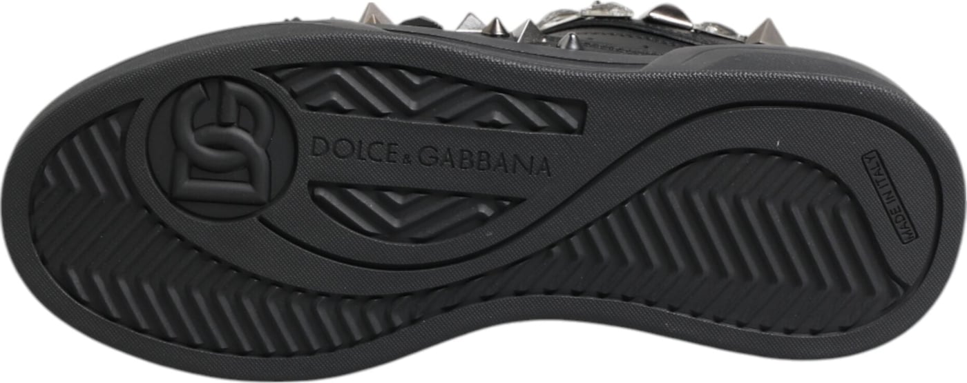Dolce & Gabbana Black Leather Studded Low Top Sneakers Shoes