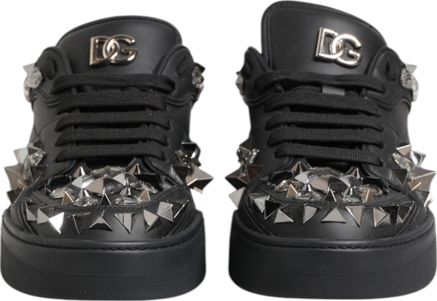 Dolce & Gabbana Black Leather Studded Low Top Sneakers Shoes
