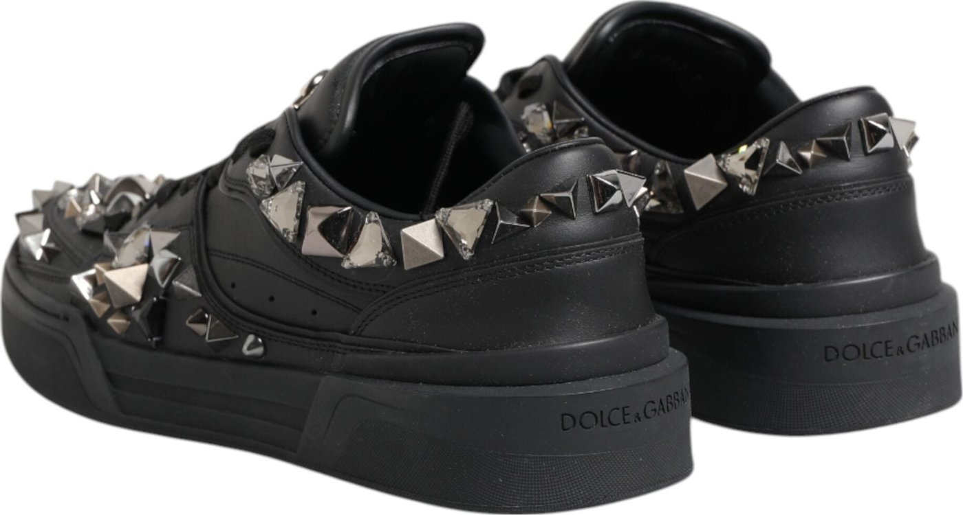 Dolce & Gabbana Black Leather Studded Low Top Sneakers Shoes