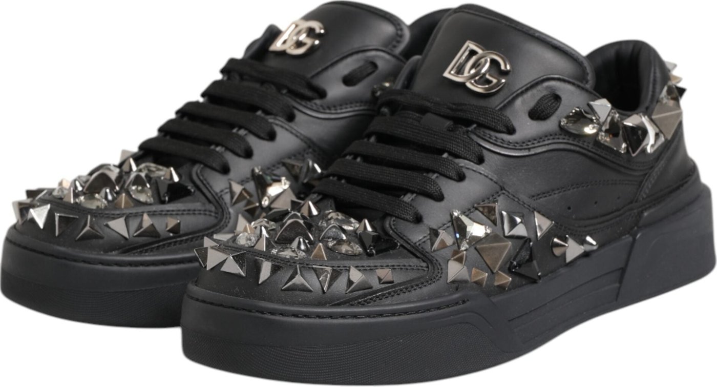 Dolce & Gabbana Black Leather Studded Low Top Sneakers Shoes