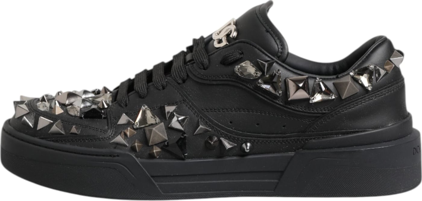 Dolce & Gabbana Black Leather Studded Low Top Sneakers Shoes