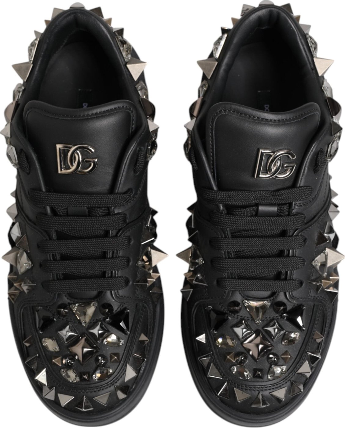 Dolce & Gabbana Black Leather Studded Low Top Sneakers Shoes