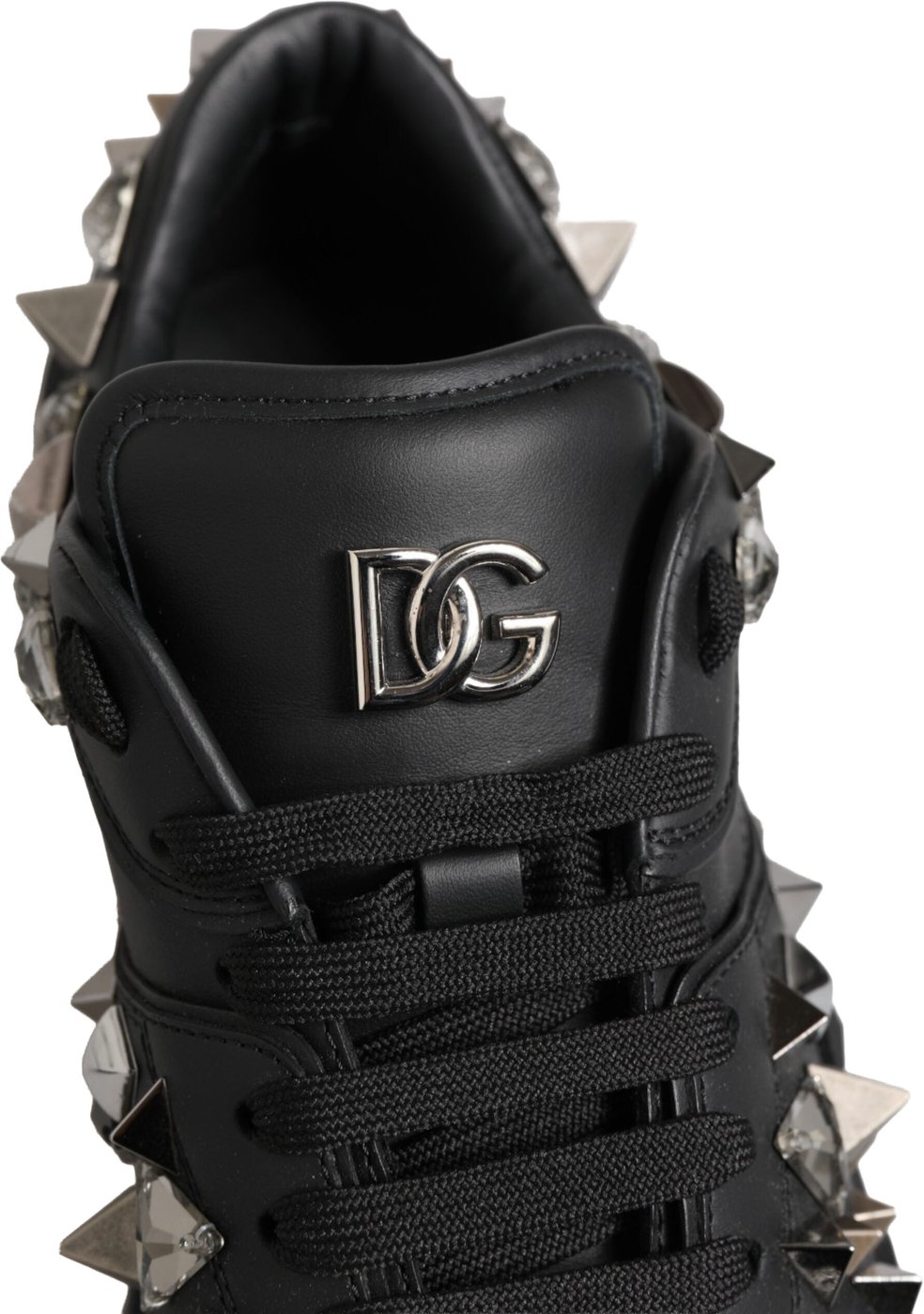 Dolce & Gabbana Black Leather Studded Low Top Sneakers Shoes