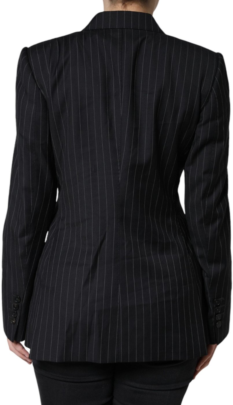 Dolce & Gabbana Dark Gray Striped Double Breasted Coat Jacket