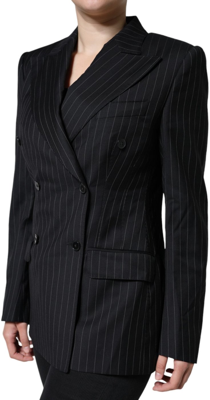 Dolce & Gabbana Dark Gray Striped Double Breasted Coat Jacket