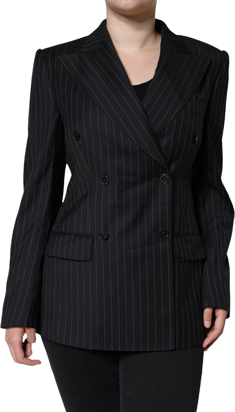 Dolce & Gabbana Dark Gray Striped Double Breasted Coat Jacket