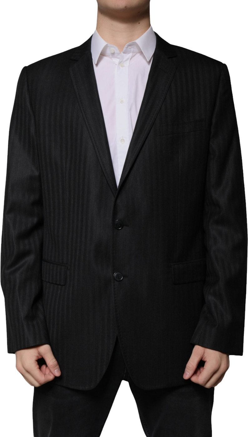 Dolce & Gabbana Dark Gray Stripe Wool Single Breasted Blazer