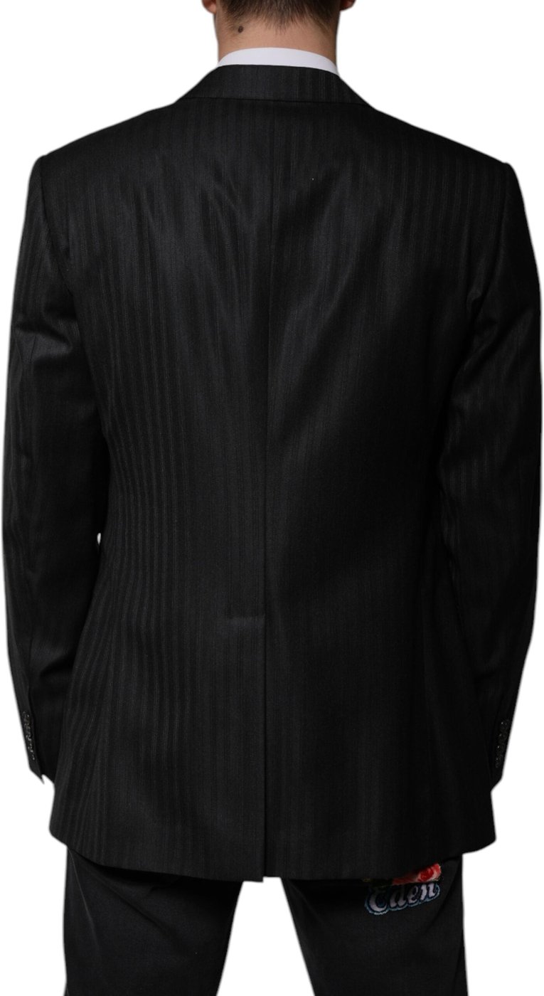 Dolce & Gabbana Dark Gray Stripe Wool Single Breasted Blazer