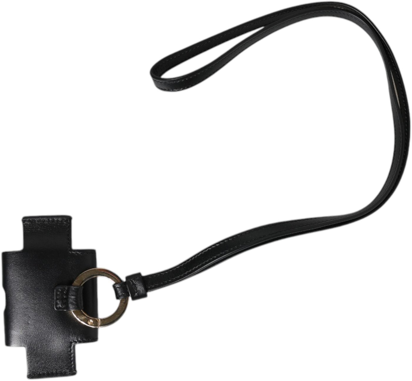 Dolce & Gabbana Black Leather Strap Gold Metal Logo Plaque Airpods Case