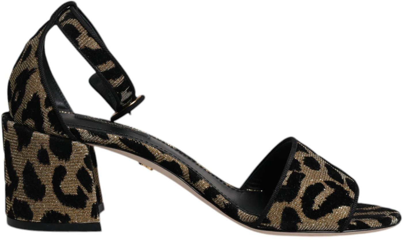 Dolce & Gabbana Gold Leopard Ankle Strap Heels Sandals Shoes