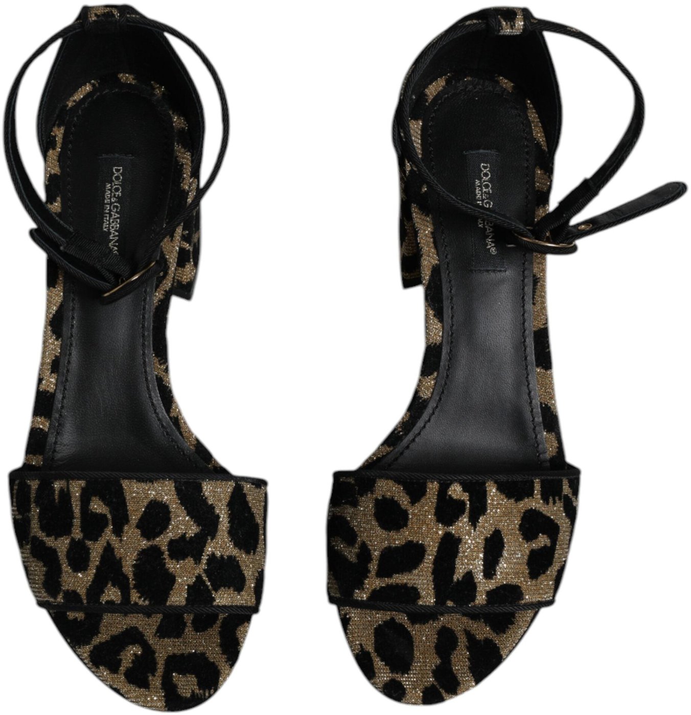 Dolce & Gabbana Gold Leopard Ankle Strap Heels Sandals Shoes