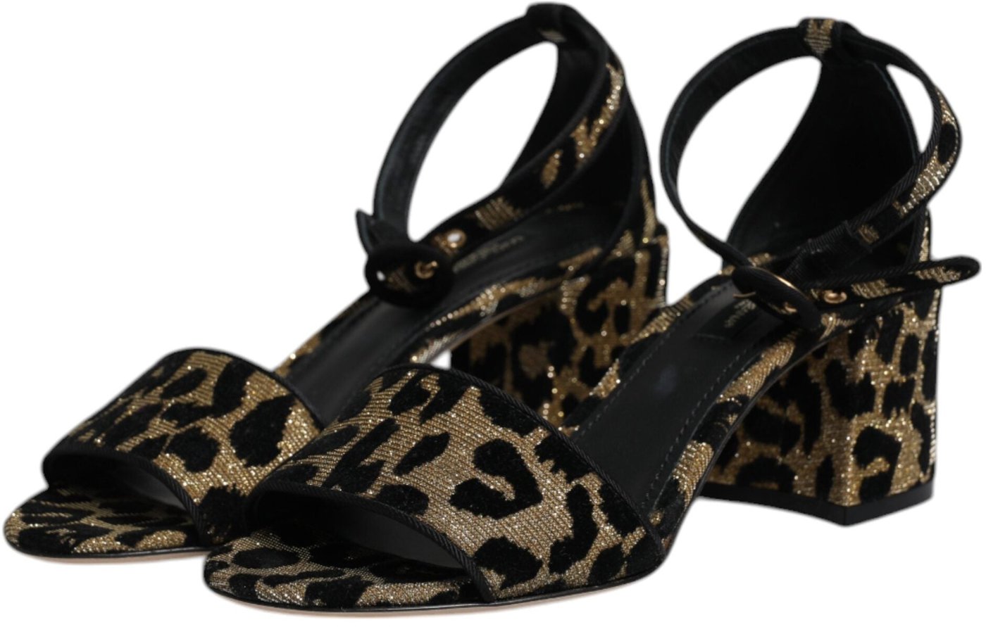 Dolce & Gabbana Gold Leopard Ankle Strap Heels Sandals Shoes