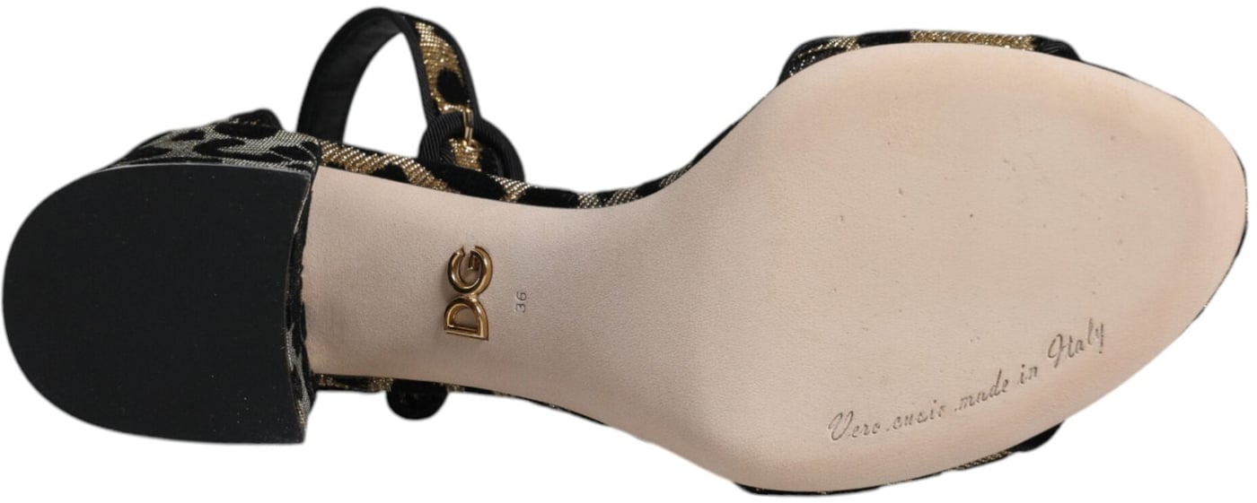 Dolce & Gabbana Gold Leopard Ankle Strap Heels Sandals Shoes